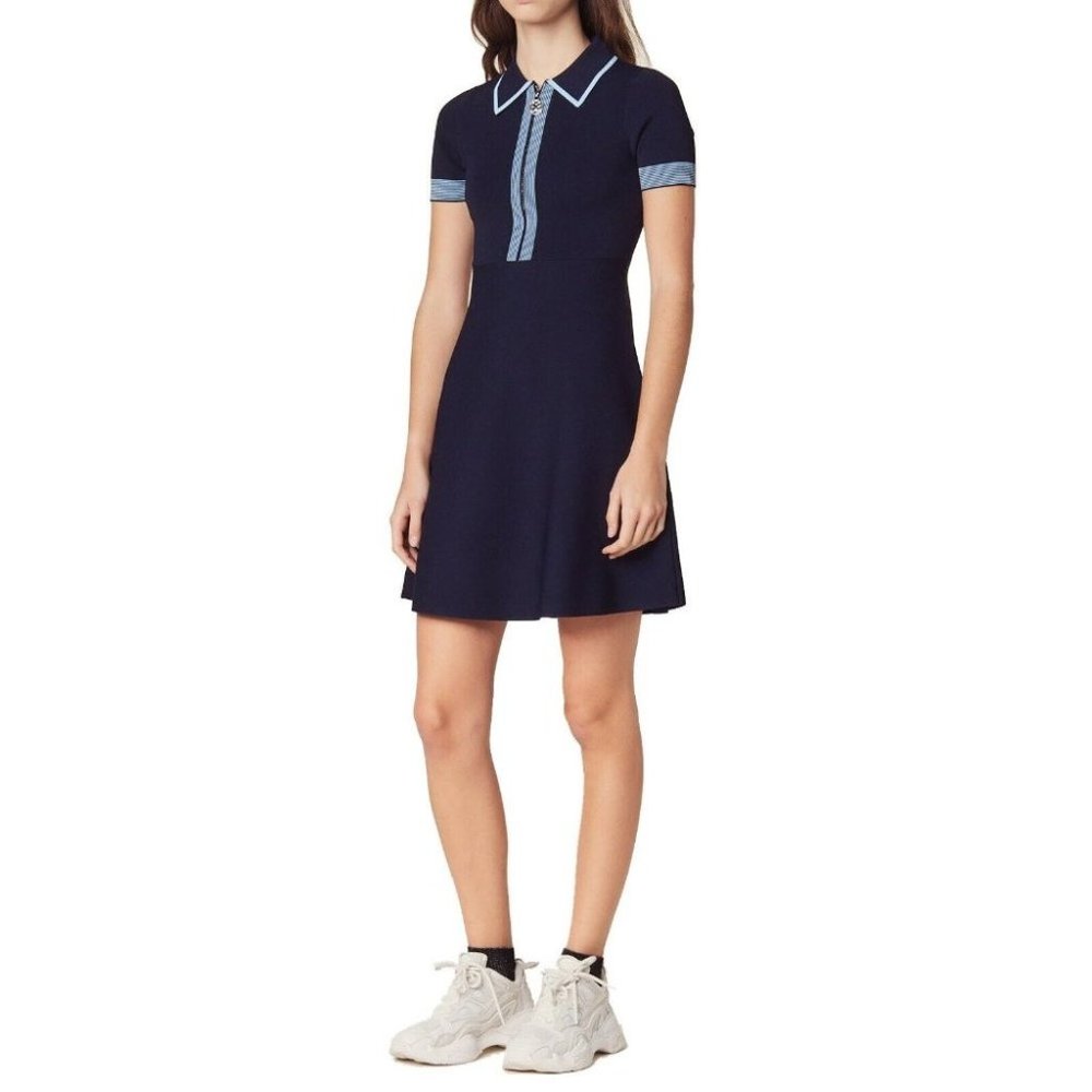 Sandro Lue Zip Collar Knit Polo Dress Sz 38 s/m